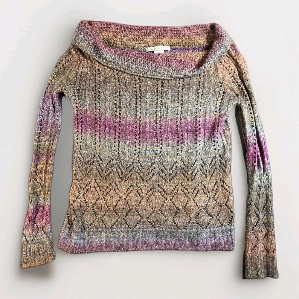 American Rag Cie Womens Purple Ombre Pointelle Off Shoulder Cowl Neck Sweater M